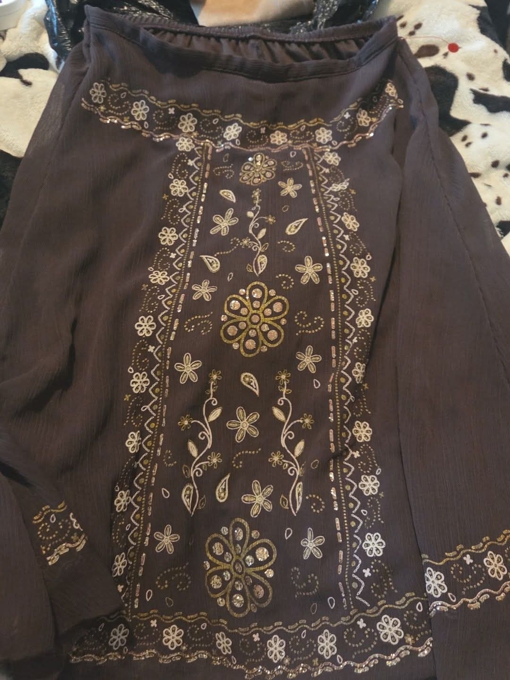 Embroidered A-Line Skirt in Deep Brown